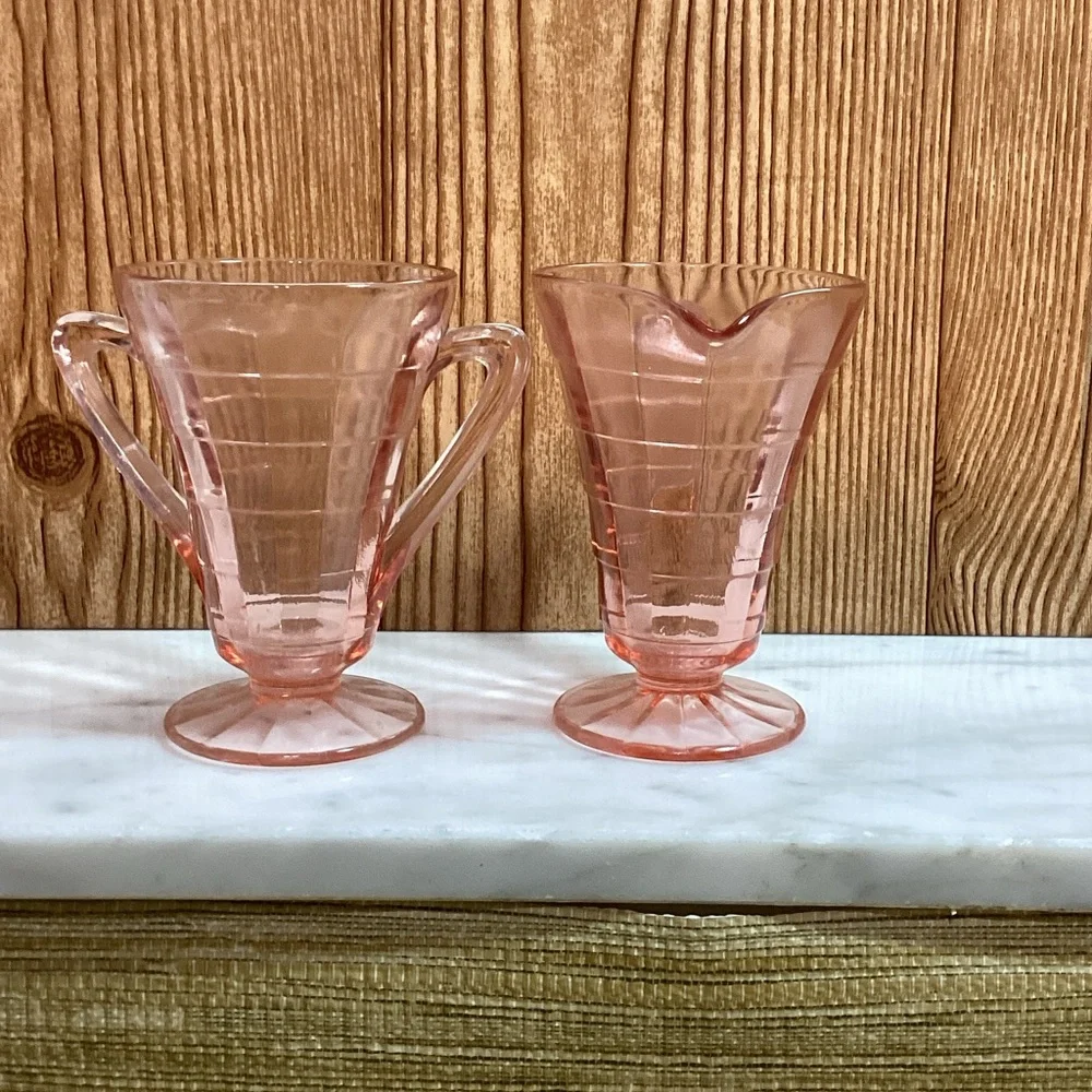 Vintage Pink Depression Glass Creamer and Sugar Set